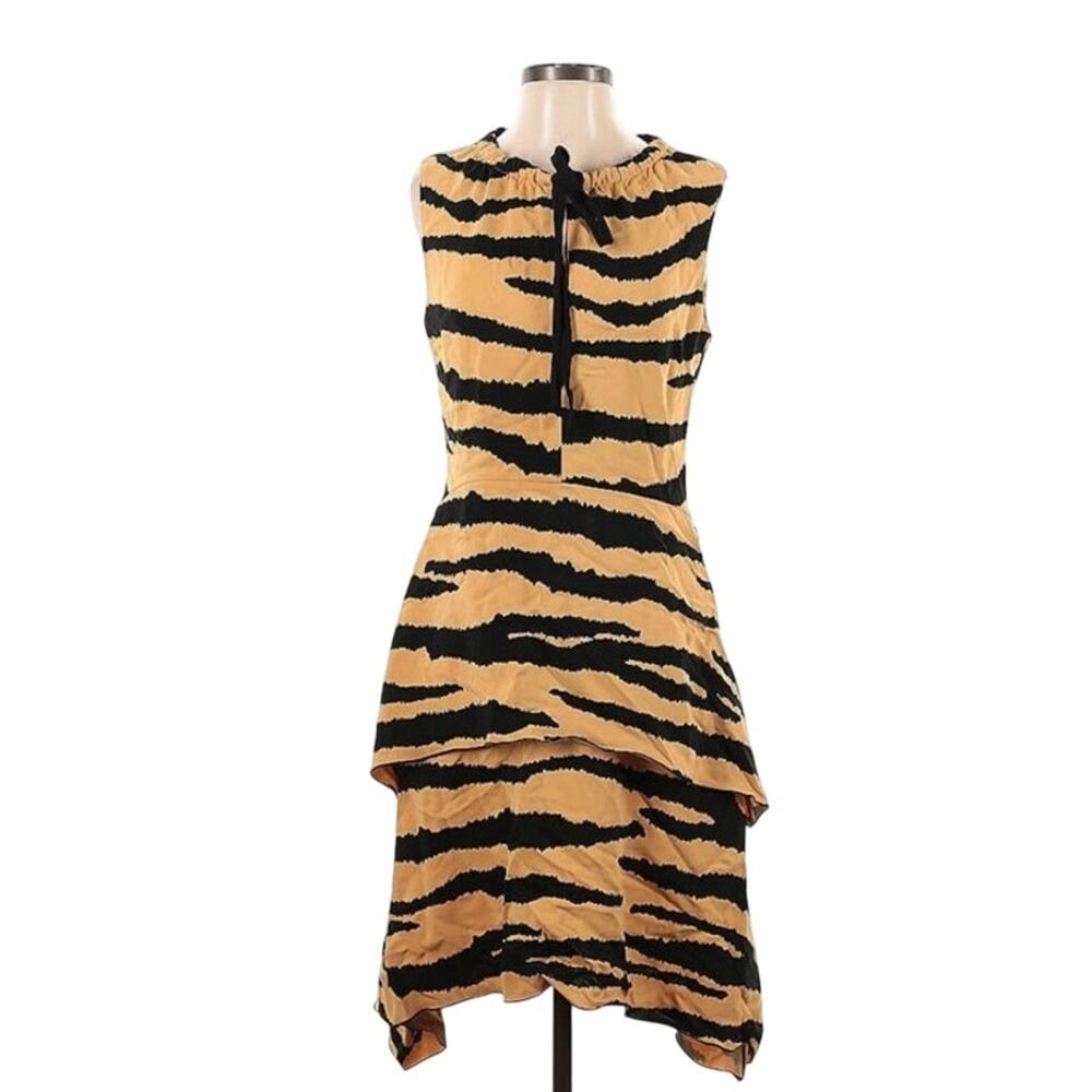 Proenza Schouler Tiger Print Tiered Crepe Dress